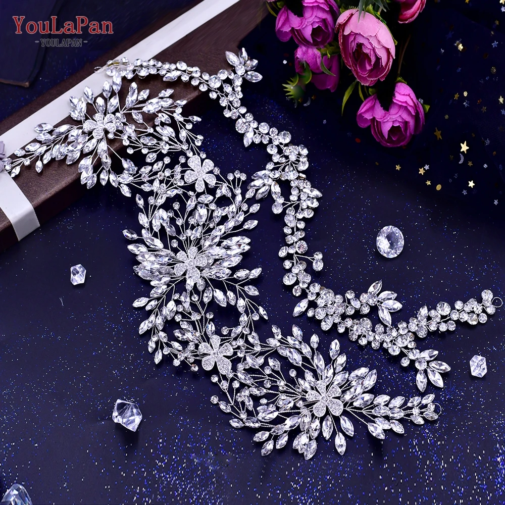 Youlapan HP390 Kathedraal Wedding Tiara Luxe Strass Hoofdband Legering Bloem Hoofddeksel Handgemaakte Bruids Haar Accessoires