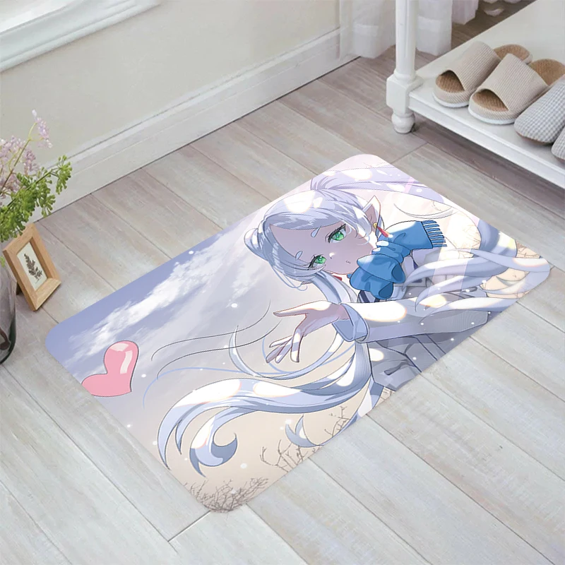 

Frieren Anime Girl Floor Mat Carpet Entrance of House Carpets Aesthetic Room Decoration Balcony Rugs Home Kitchen Rug Foot Door