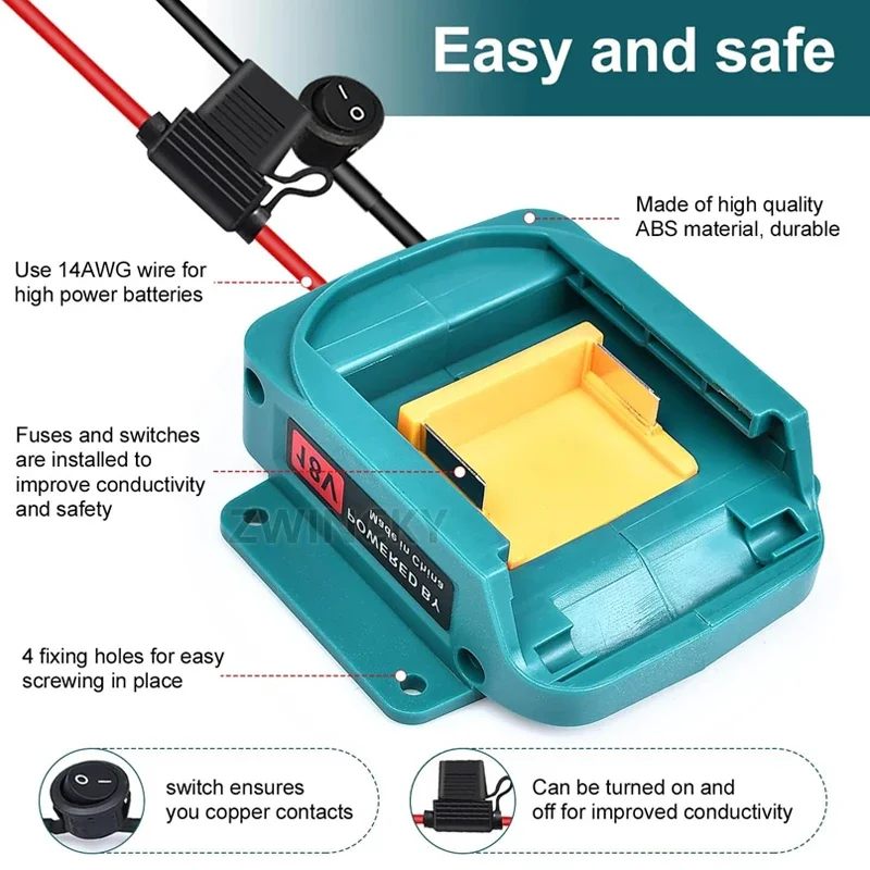 Battery Adapter for Makita 18V Battery DIY Power Wheels Adapter with 14 AWG Wire Connector for Rc Car Toys Robotics Rc Truck