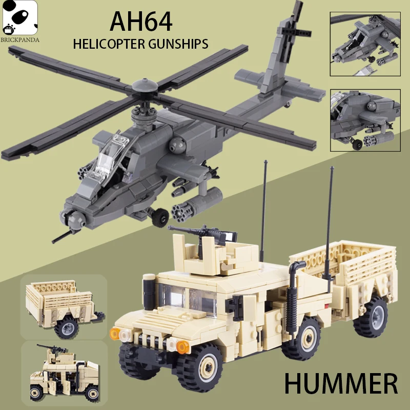 Figurines de soldats de l'armée américaine, blocs de construction, modèle de chasseur, AH-64, avion militaire moderne, véhicule Hummer, voiture, jouets en brique MOC pour garçon