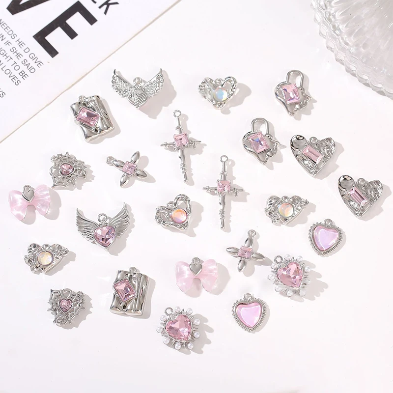 Silver Plated Alloy Shiny Pendant Charms DIY Pink Beading Material Necklace Bracelet Jewelry Accessories For Children Girl