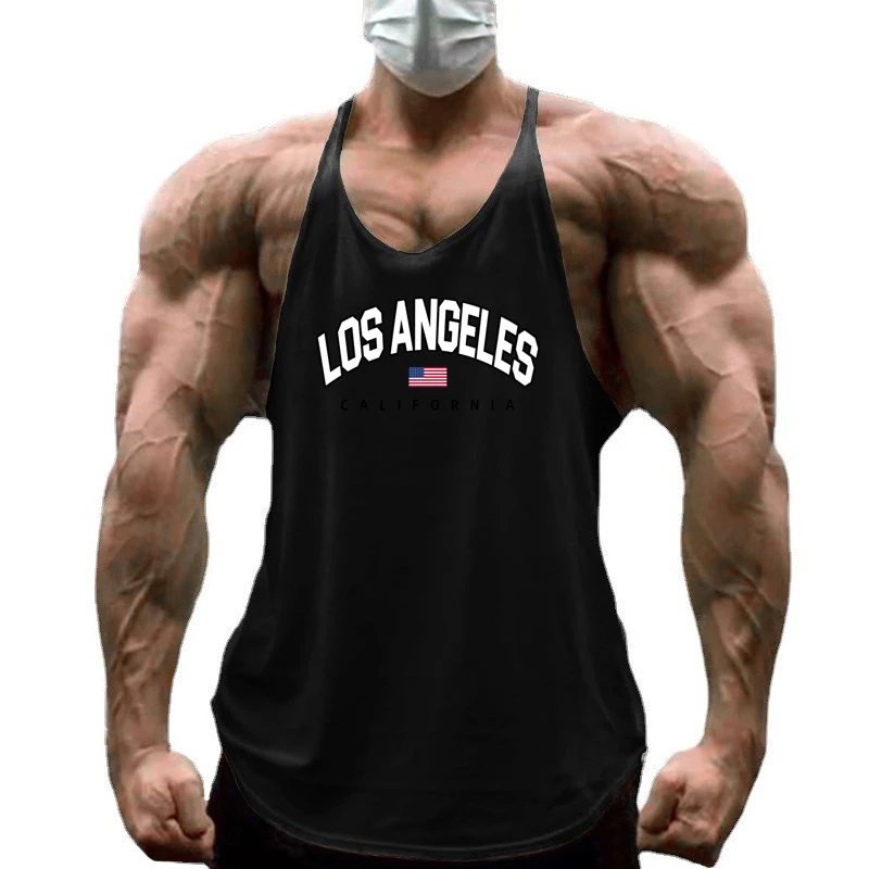 Men Y-Back Gym Tank Top Cotton Sports Top Sweat Absorbent Curved Hem Loose Racerback Vest For Men Fitness Gym Lifting Daily Wear