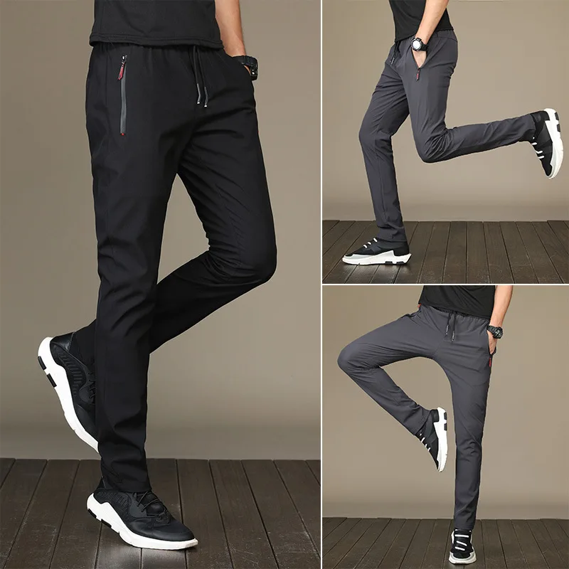 Running Pants Zipper Quick Dry Summer Fishing Outdoor Jogging Sweatpants Men Fitness Trousers Training Sport Long Pant Workout