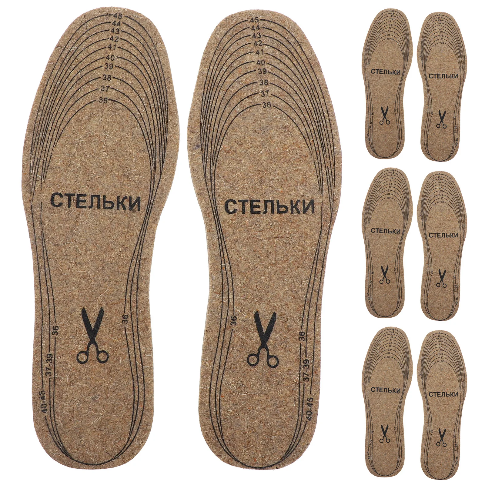 

4pcs Cuttable Wool Felt Insoles For Women High-Density Warm Winter Footbeds Shock-Absorbing Adjustable Sole Inserts For Boots