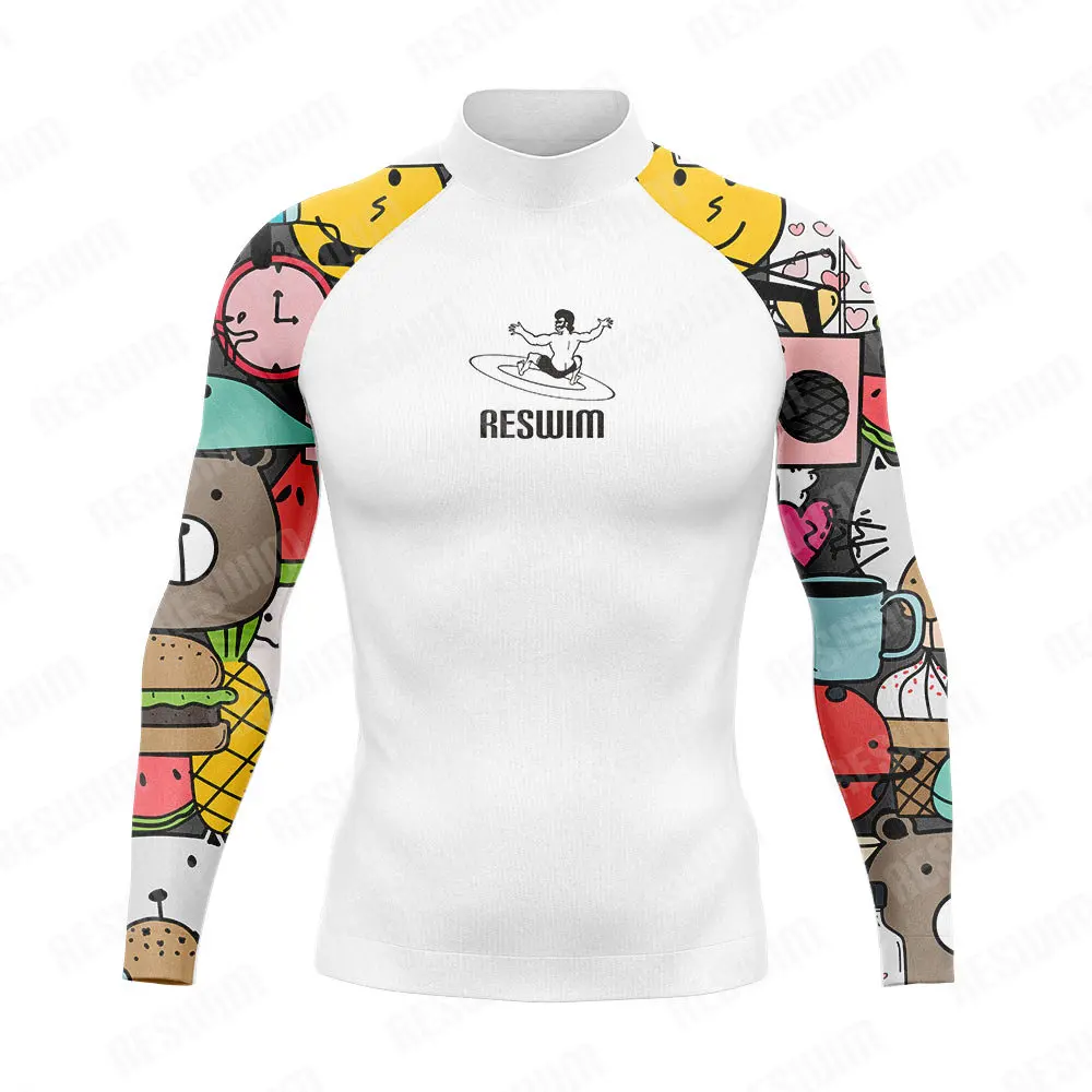 Bañador de manga larga para hombre, camiseta divertida para surfear en la playa, protección UV, ropa de baño para deportes acuáticos, Surf y natación, 2024