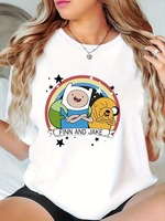 Adventure Time Cotton Tee Fun Finn and Jake with Rainbow and Stars Print 100% Pure Cotton for A Nostalgic New Arrival Tee S-4XL
