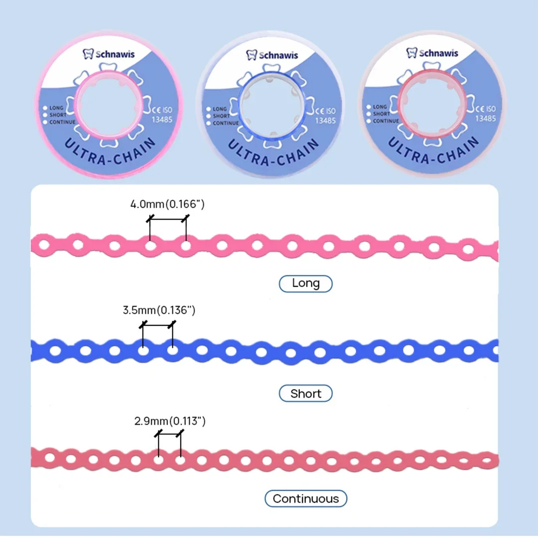 Dental Orthodontic Elastic Power Chain Colored Rubber Band 15feet/Spool Long Short Continuous Power Chain for Brackets Braces