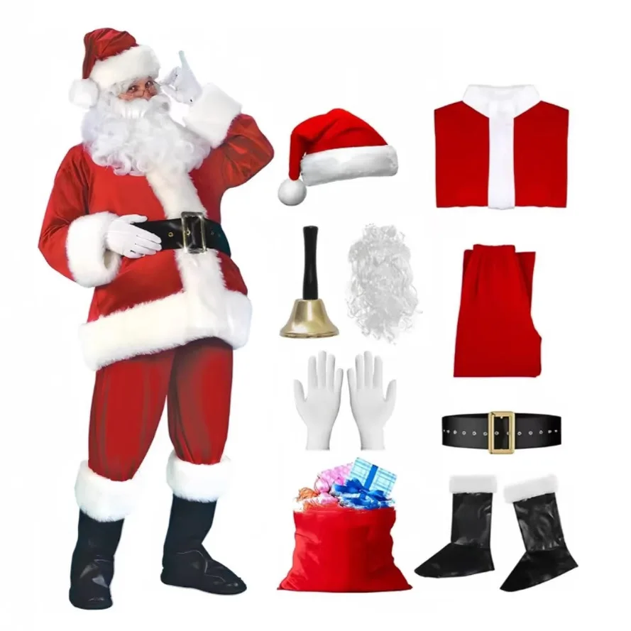 Thickened Classic Christmas Santa Claus Costume Gold Velvet Festival Clothing plus Size Winter Warm Ladies' Ethnic Costume