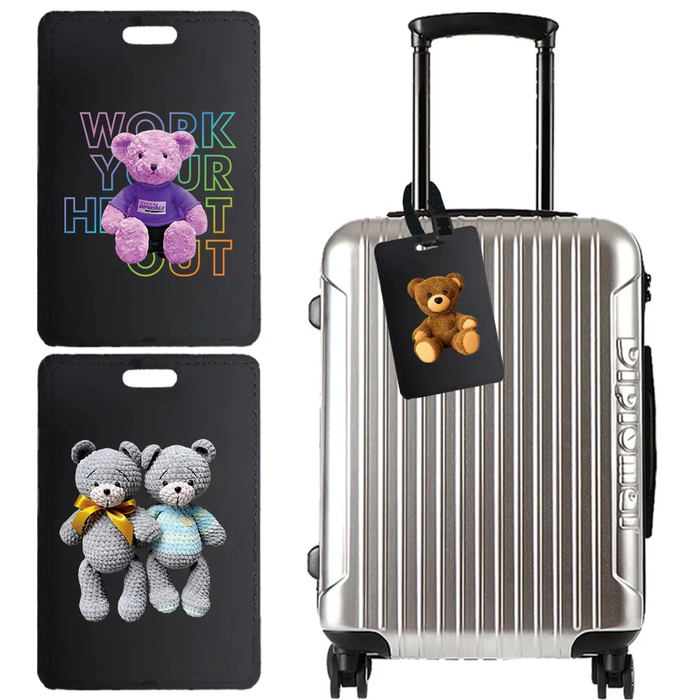

Pu Fashionable Luggage Tag Portable Pu Luggage Label Exquisite Card Luggage Tag Ideal Holiday Gift Travel Essential Bear Pattern