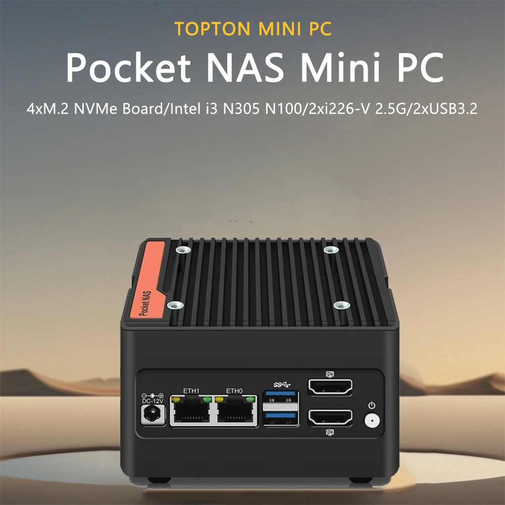 Fanless Mini PC Stick Intel i3 N305 N100 Nas Computer Support 4xM.2 NVMe 2xi226-V 2.5G Ethernet on Business Office Industrial