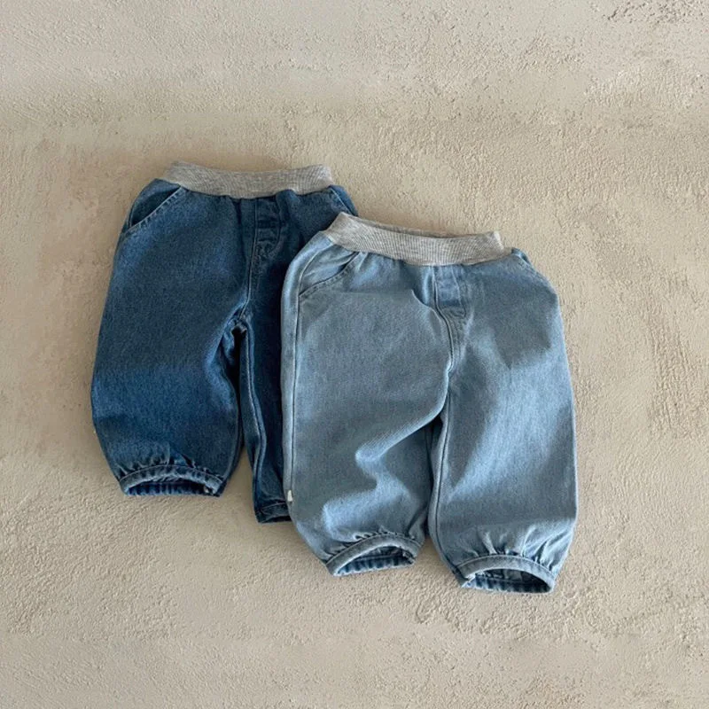 1-4y bebê meninos jeans novo outono etiqueta bolso da criança crianças meninos jogger calças meados de cintura elástica demin crianças meninos harem calças