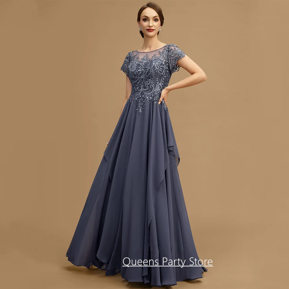 Classic Mother of The Bride Dress Customized Short Sleeves Scoop Sequined Applique Chiffon Evening Dress Wedding Guest Gown image 3