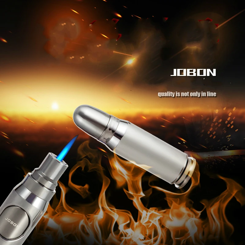 JOBON Windproof Butane Gas Lighter Bullet Metal Turbo Jet Igniter BBQ Airbrush Flame Straight Fire Blue Flame Cigar Lighter