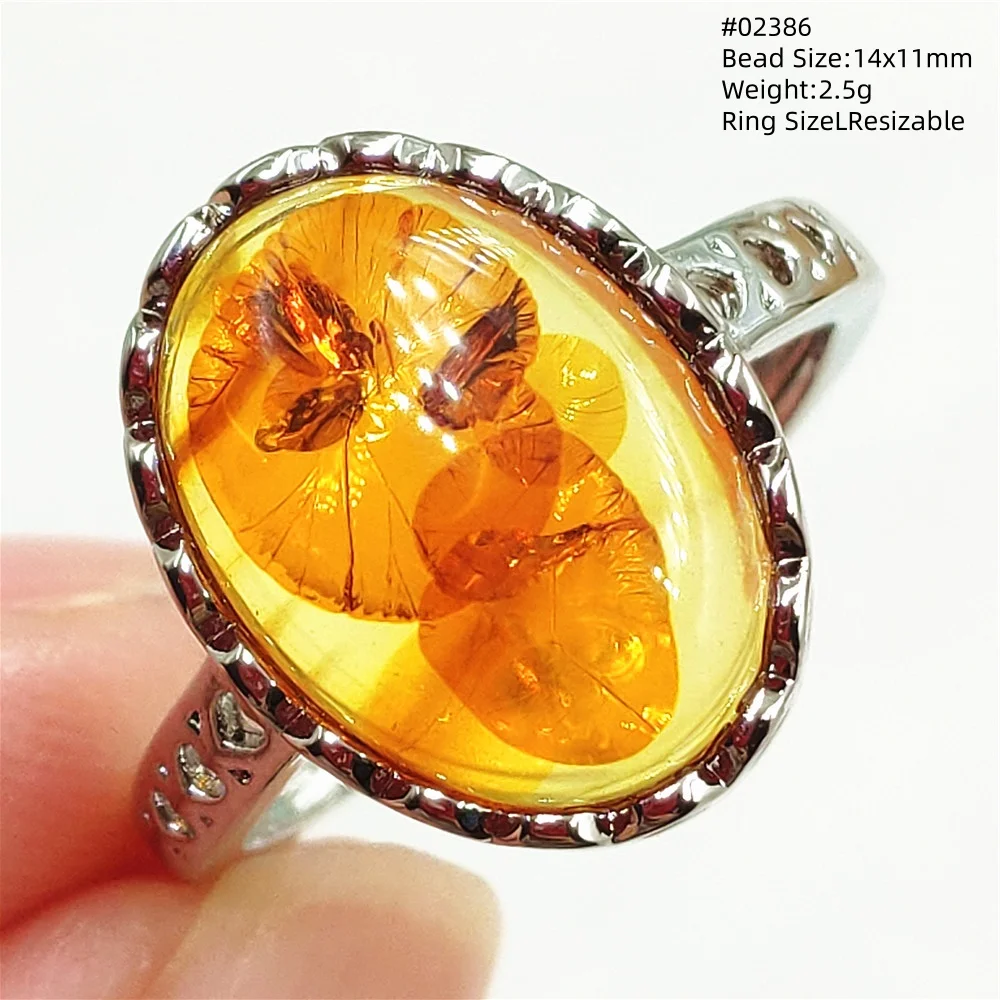 Natural Yellow Piebald Amber Adjustable RingGemstone 925 Sterling Silver Jewelry  Amber Ring For Women Men AAAAA