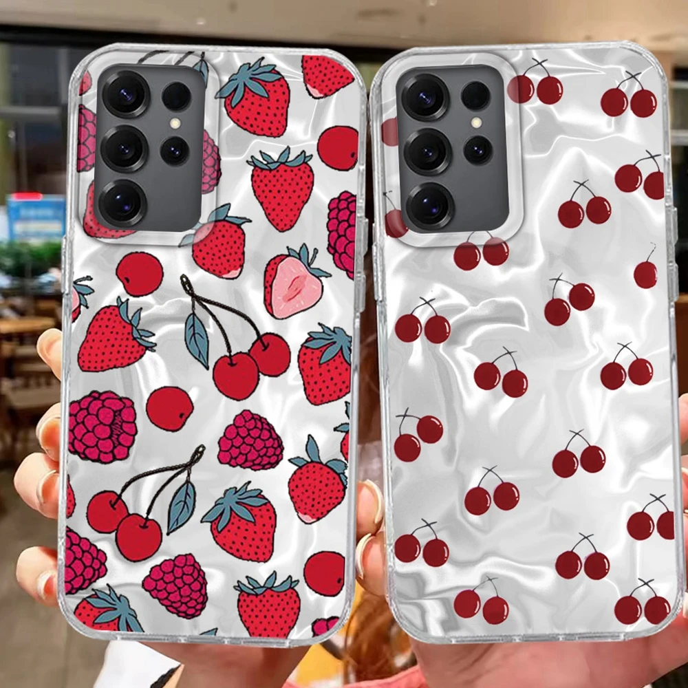INS Girl Luxus für Samsung Galaxy S26 S25 S24 S22 S23 S21 Plus S20 FE Ultra Rote Erdbeer-Kirsch-Frucht Kreative TPU Handyhülle