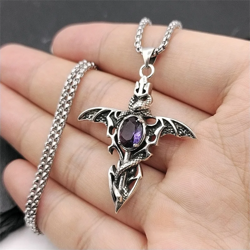 خمر شيطان الصليب السيف التنين قلادة قلادة للرجال النساء أجنحة الملاك مجوهرات بسيطة اكسسوارات هدايا