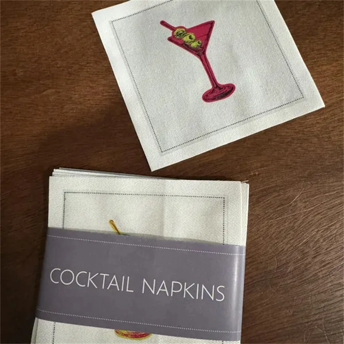 50Pcs Retro Martini Cotton Cocktail Napkins, Bar Cart Decor, Napkin Set, Pool Party, Retro Martini, One-time Use,Beverage Napkin