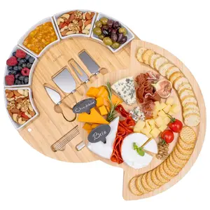 Charcuterie Cheese Board and Platter Set Made from Bamboo Wood US Patented 16 inch Cheese Cutting Board and Knife for Entertaini