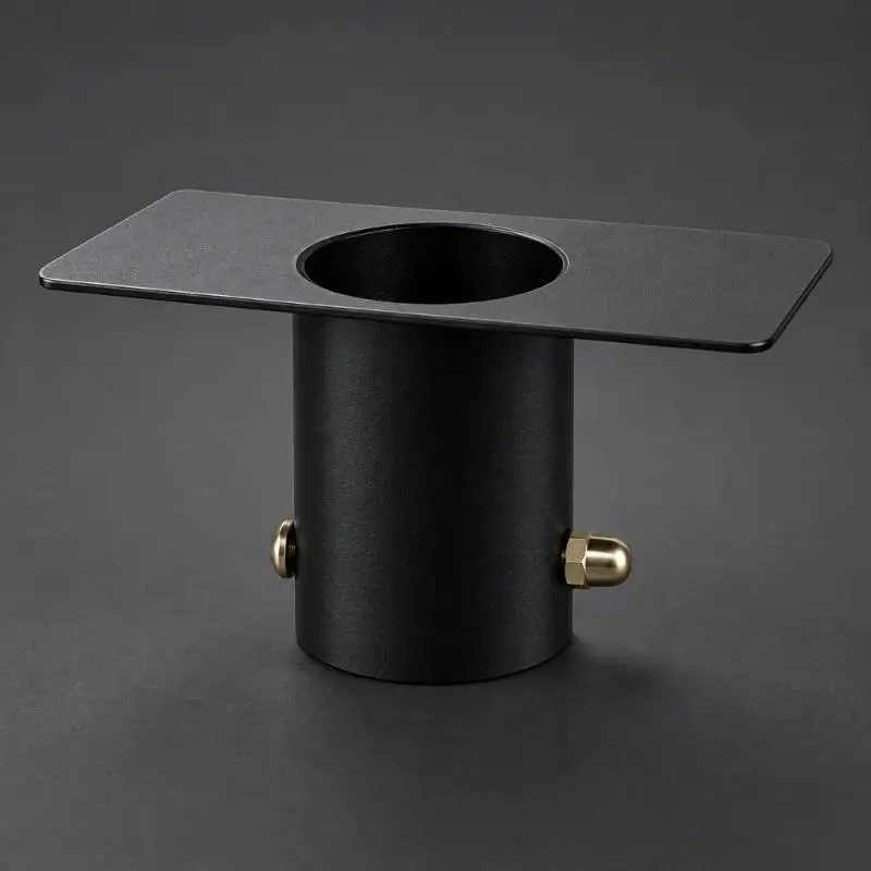 E8BD Iron Rain Chain Adapter for a Gutter Outlet, Featuring a Rectangular Upper Panel, Center Opening, Inner Hanging Loop and