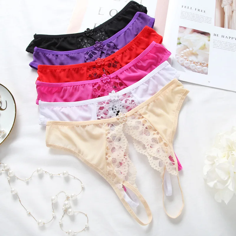 

Women's Panties Crotch Opening Transparent G-strings Thongs Sexy Lingeries Hollow Out Underwear Female Lace Pantys