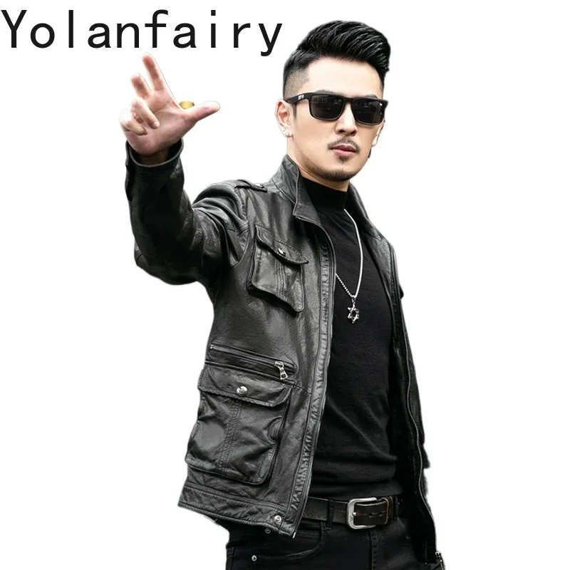 

YOLANFAIRY Sheepskin Genuine Leather Jacket Spring New in Jackets 2024 Thin Coats Slim Fit Men's Clothing Saco Hombre Casual