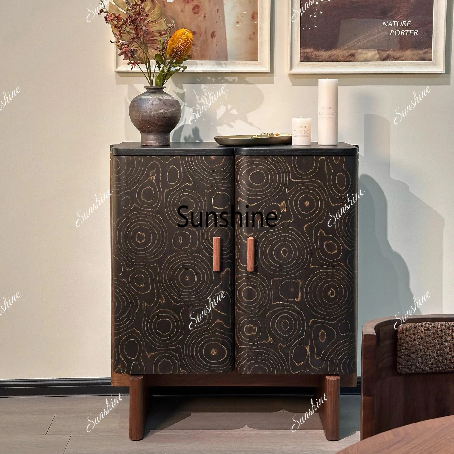 Medieval solid wood porch cabinet, living room entrance hall cabinet, storage locker