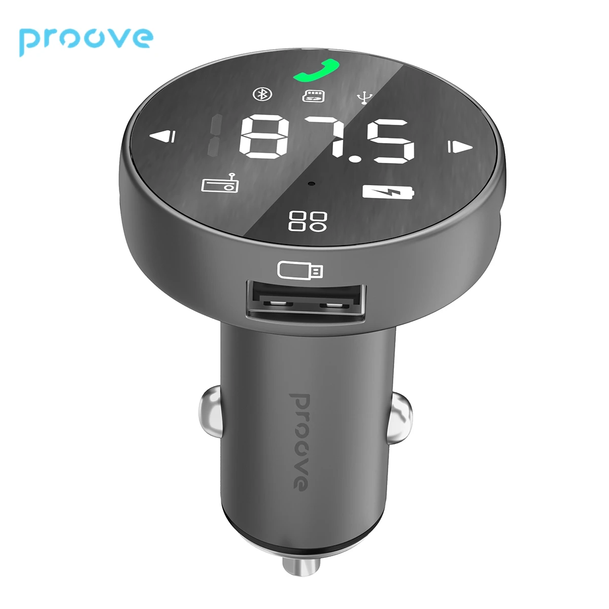 

Proove Sound Sync 30W Car MP3 Player FM Transmitter Launcher Car Charger 30W with LED light QC3.0 2 USB PD 1 Type C for Phone