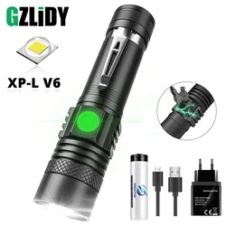 USB Rechargeable LED Flashlight Super Bright V6 Tactical Torch 4 Lighting Modes Zoomable Lamp Waterproof 18650 Camping  Lantern