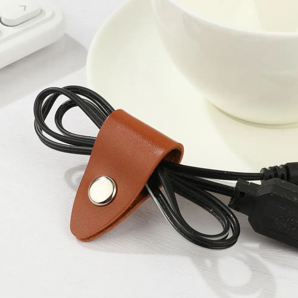 USB Leather Cable Strap Cable Tie Wrap Cord Management Holder Earphone Protector Cable Clip Wrap Winder Wire Ties Cord Organizer