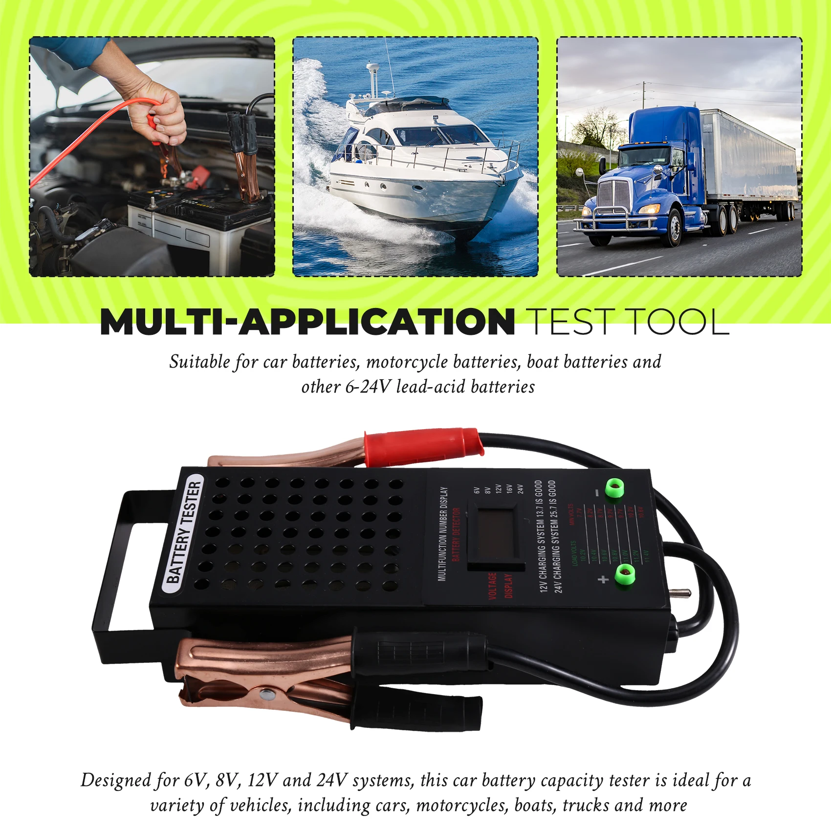 ABGH-6/8/12/24V Battery Load Tester Automotive Car Capacity Tester Battery Testers With LCD Display For Cars Motorcycles
