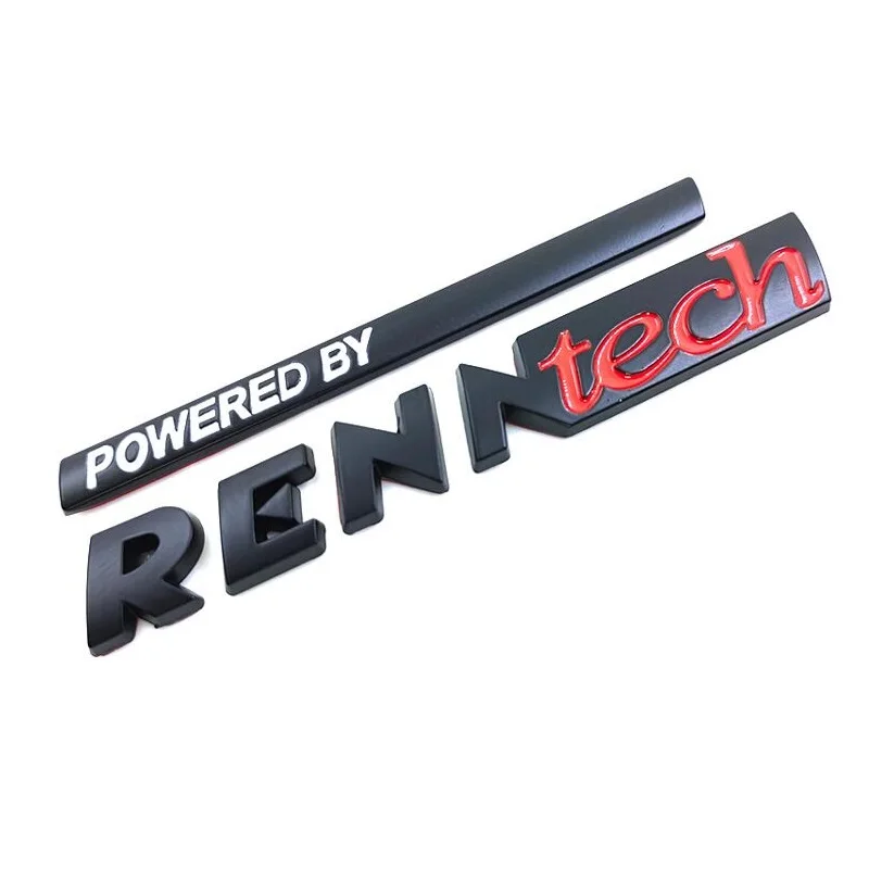 1PCX Metal Zinc Alloy POWERED BY RENNTECH Car Sticker Emblem Vehicle Badge Embleme Emblema Auto Logo