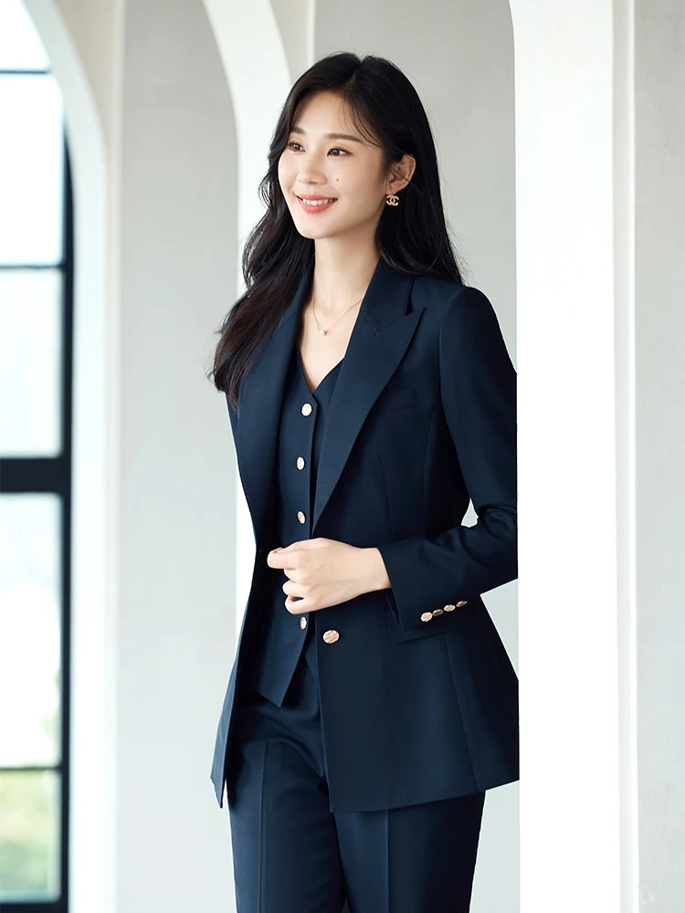 

Diisia2025 Элитный женский деловой костюм в клетку: пиджак, жакет и брюки, приталенный, шерстяной, с длинными рукавами, на пуговицах