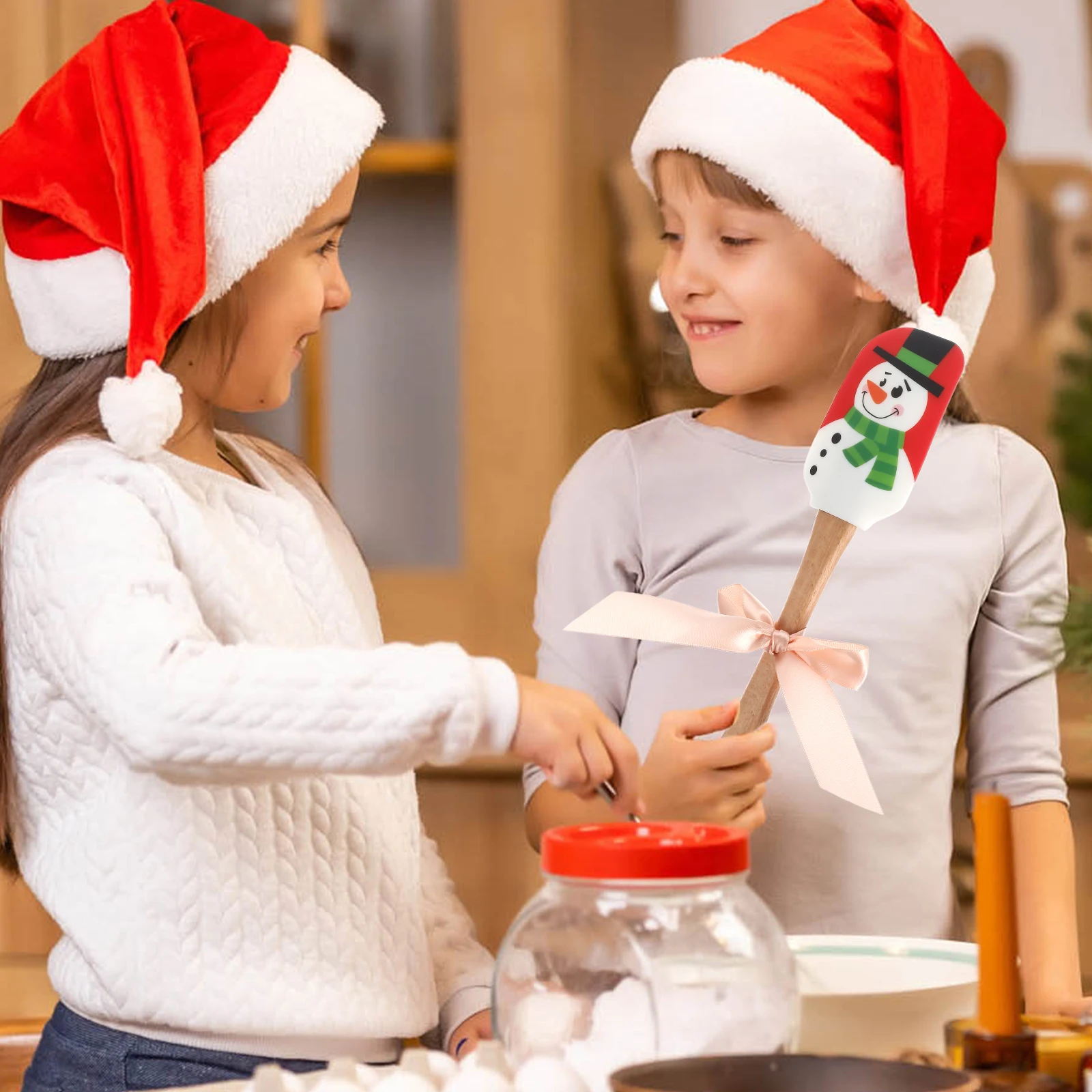 

2 Pcs Gingerbread Spatuala Scraper Small Tools Christmas Mixing Spatula Silicone Kitchenware Wooden