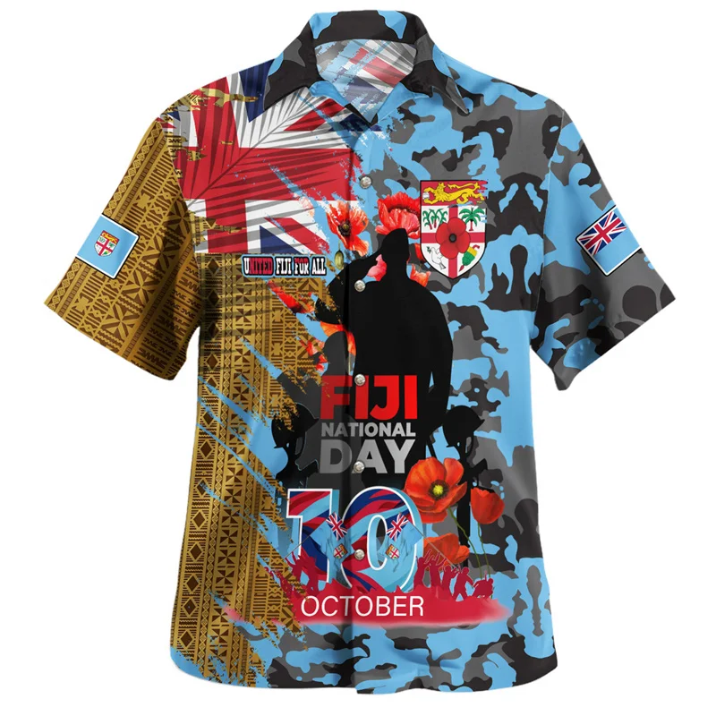 

Hawaiian Summer 3D Print BULA FIJI Flag Emblem Shirts Philippines Fiji Coat Of Arm Graphic Short Sleeves Men Fashion Top Clothes