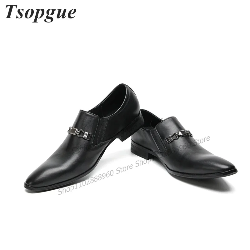 Black Matte Leather Metal Buckle Decor Men Shoes Men's Pumps Slip-On Runway Casual Party Shoes 2023 Fashionable Zapatillas Mujer