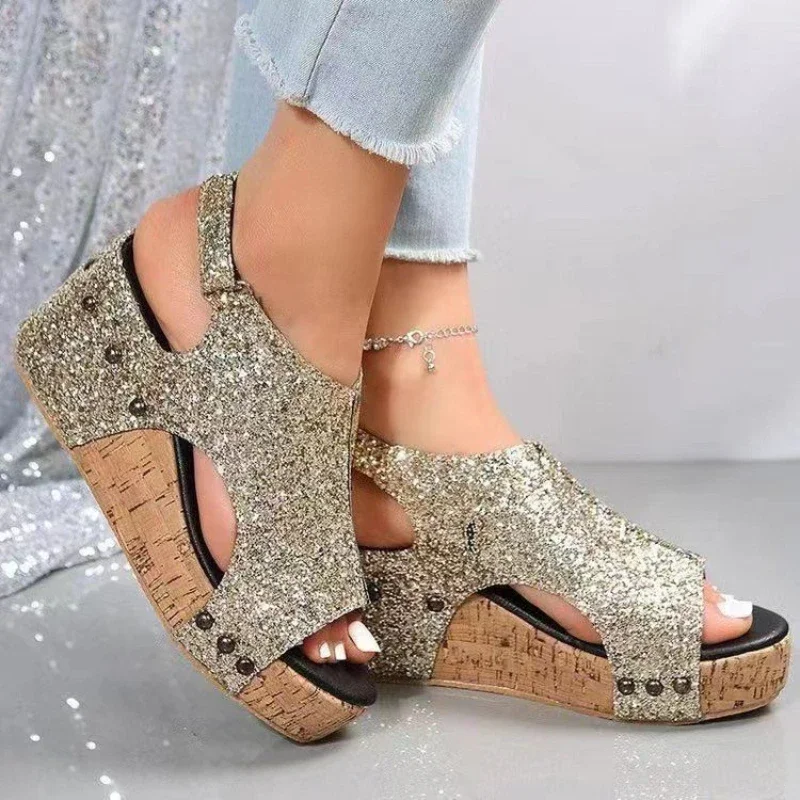 The New Casual Wedge Sandals Women Summer 2022 Fashion Elegant Non-slip Platform Heels Rubber Sole Buckle Peep Toe Roman Shoes