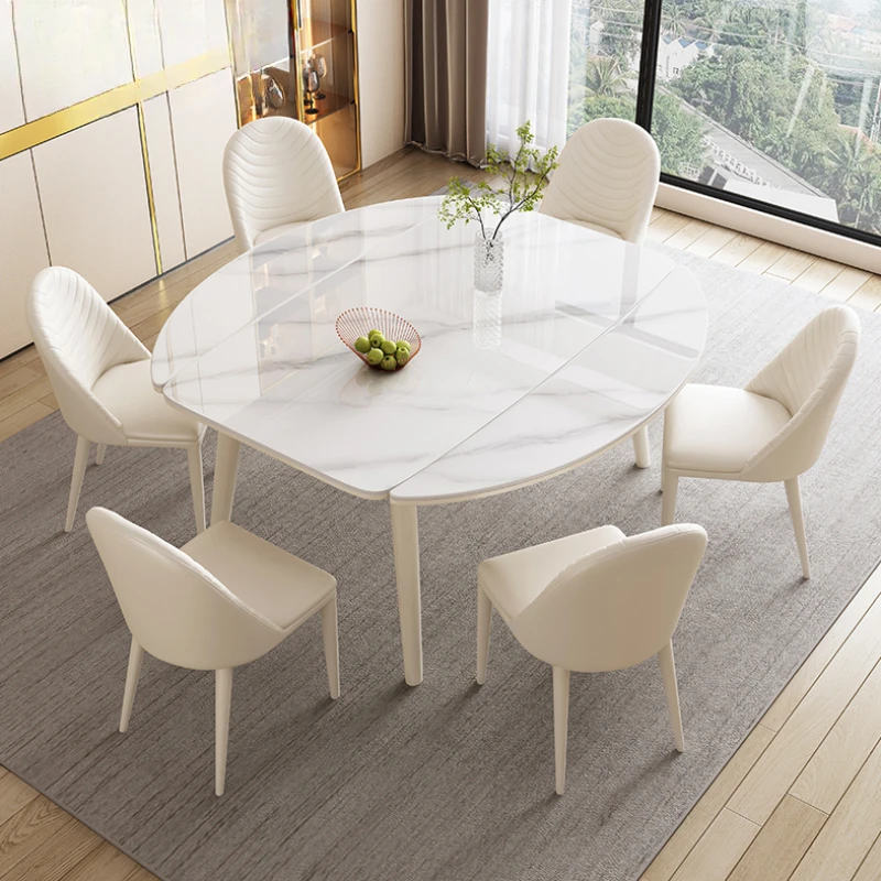 

Unique Round Folding Table Modern Design Oilproof White Marble Dining Table Space Saving Nordic Mesa Comedor Modern Furniture