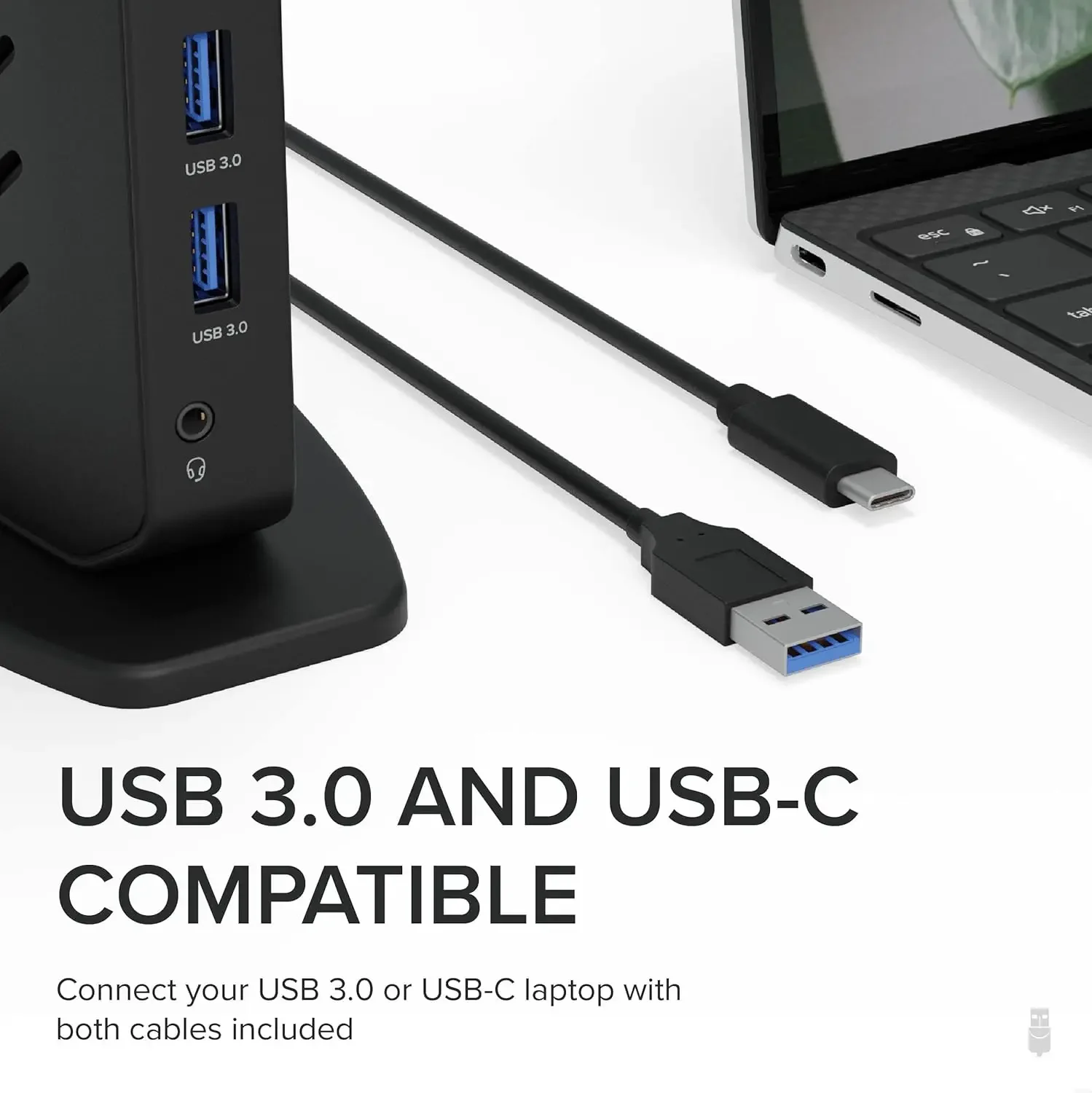 محطة إرساء الكمبيوتر المحمول USB 3.0 وUSB-C العالمية مع منفذين لنظام التشغيل Windows