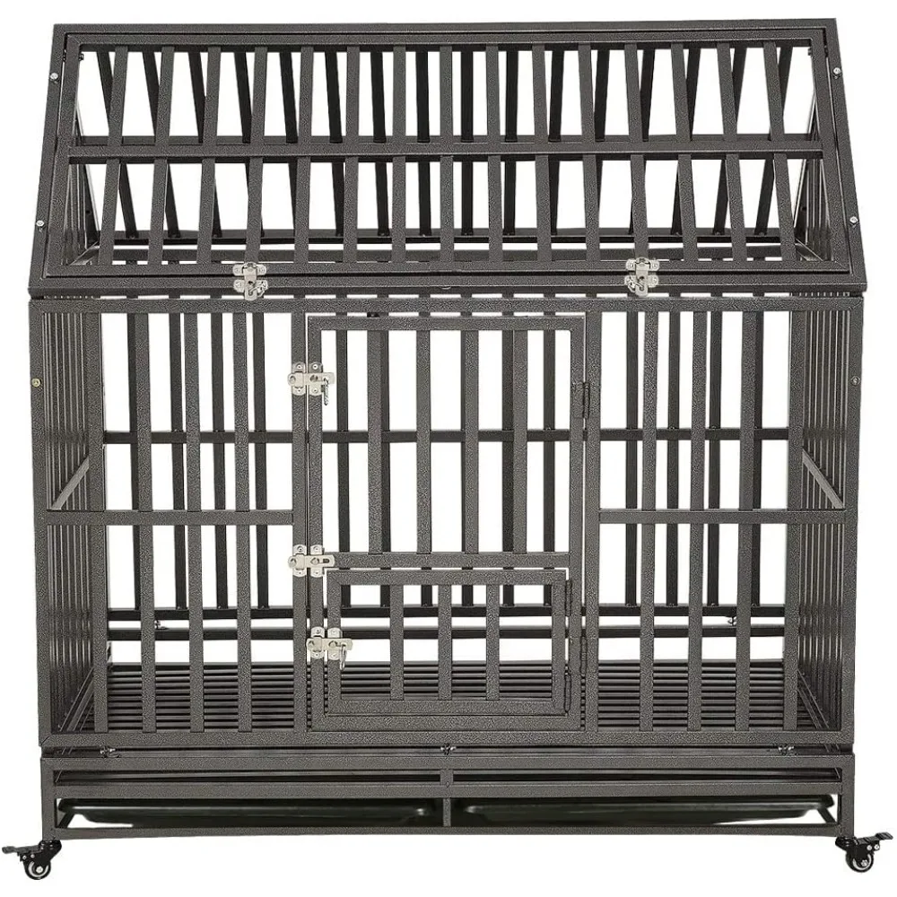 

Heavy Duty Dog Cage Metal Kennel and Crate for Medium and Large Dogs,Pet Playpen with Four Wheels,Easy to Install,48 inch, Black