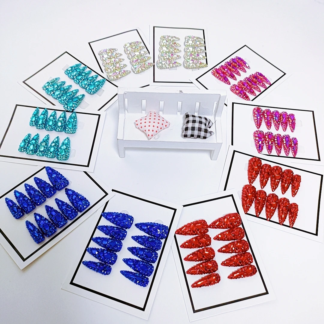 

French Style Nail Tip Press-On Set Artificial False Nails for Fingers Wholesale Custom Luxury Bling Stones