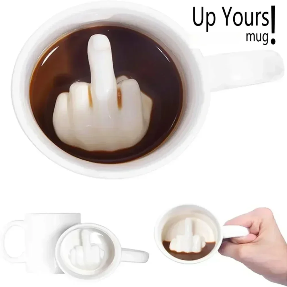 300ML Middle Finger Cup White Funny Ceramic Mug Mixing Coffee Milk Water Cup Creative Design Ceramic Mug Drinkware For Party Mug