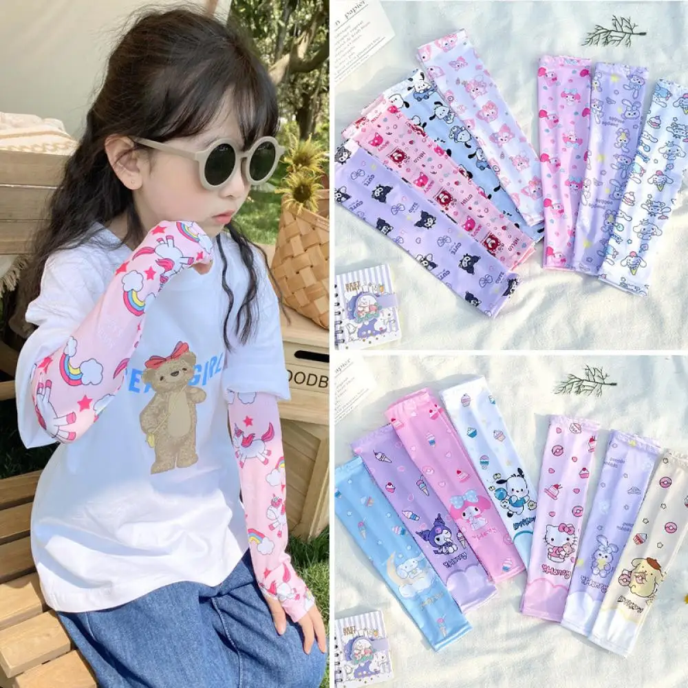 Cute Cinnamoroll Child Anti-Uv Ice Sleeves Sanrioed Kawaii Melody Summer Outdoor Sun Protection Sleeves Quick Drying Kids Gift