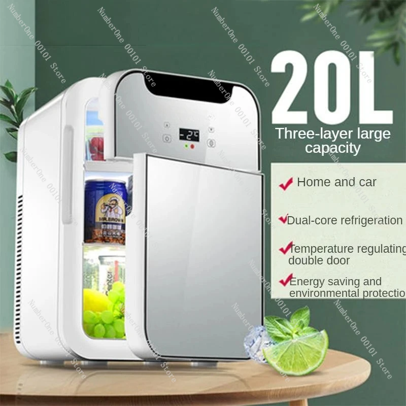 Home Dual-core 20L Refrigerator Mini Refrigerator Cooling Heating Fridge Dual Purpose Digital Display Car Fridge 220V/12V 75W