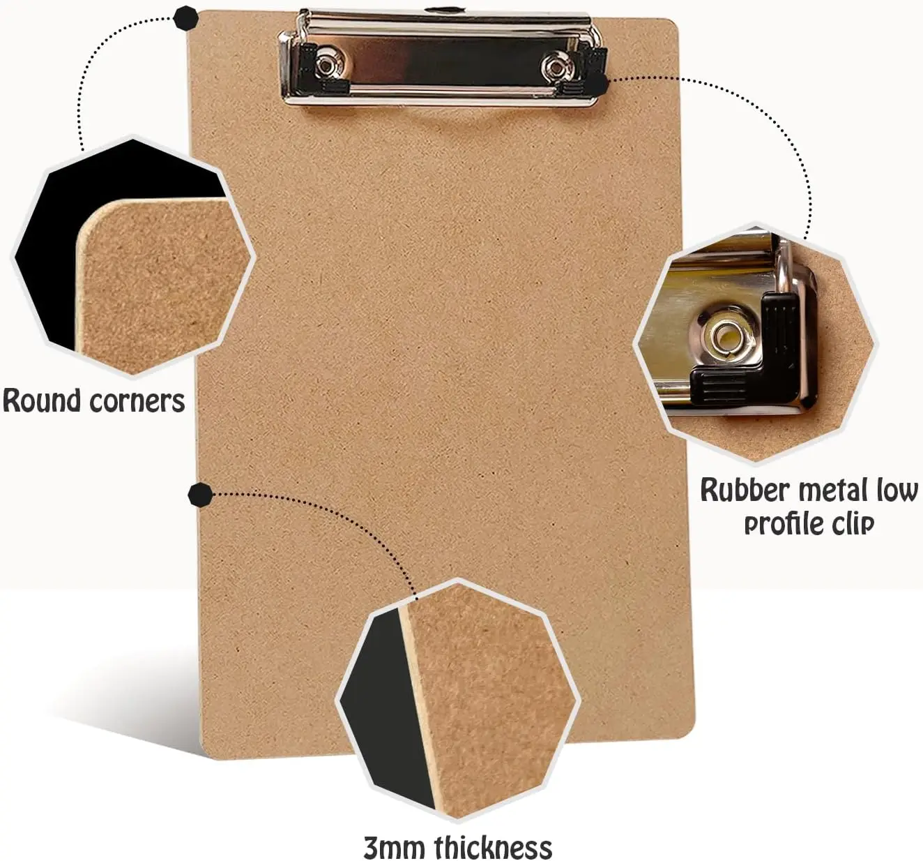 12-Pack Wooden Mini Clipboards with Low Profile Metal Clip - 6