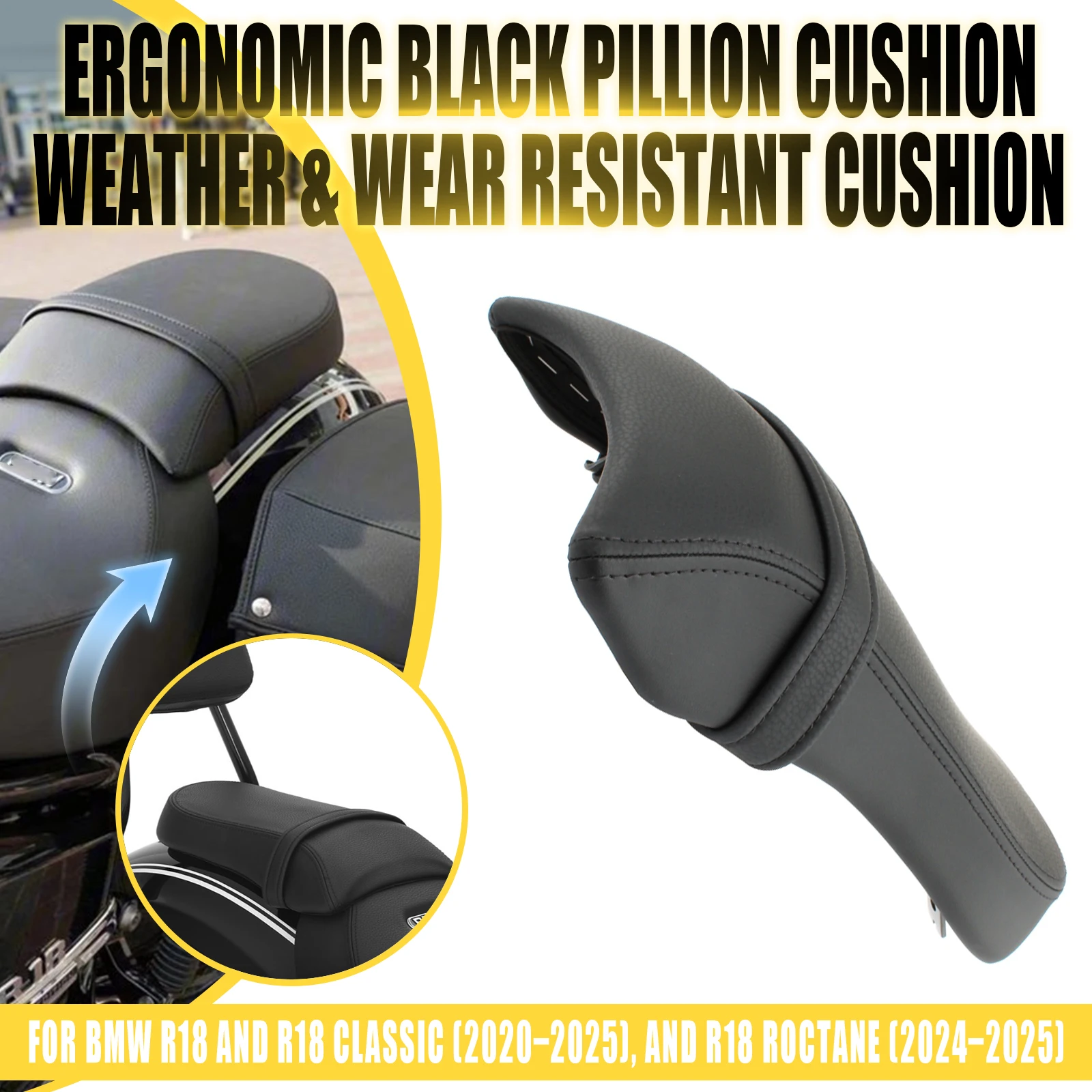 For R18 R18 Classic 2020-2025 R18 Roctane 2024-2025 Motorcycle Rear Passenger Seat Cushion Pad Cover Backseat Pillow Black