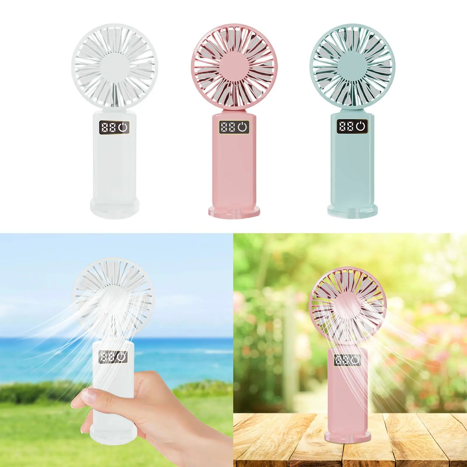 3 Speeds Adjustable Mini Handheld Fan Portable USB Rechargeable Quiet Cooling Fans with Phone Holder for Camping Home Travel
