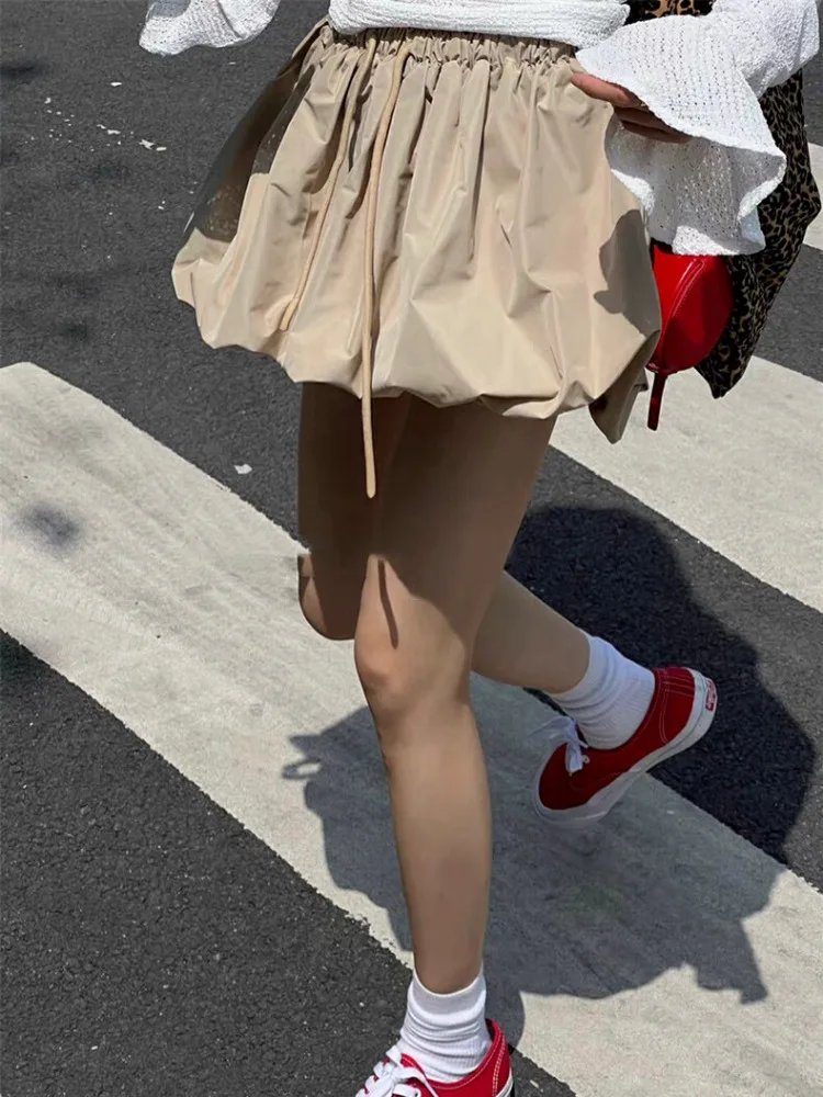 ADAgirl Vintage Flower Bud Mini Skirts for Women Ballet Style Elastic Waist Drawstring Y2k Skirt Summer Cute Girls Kawaii Skirt