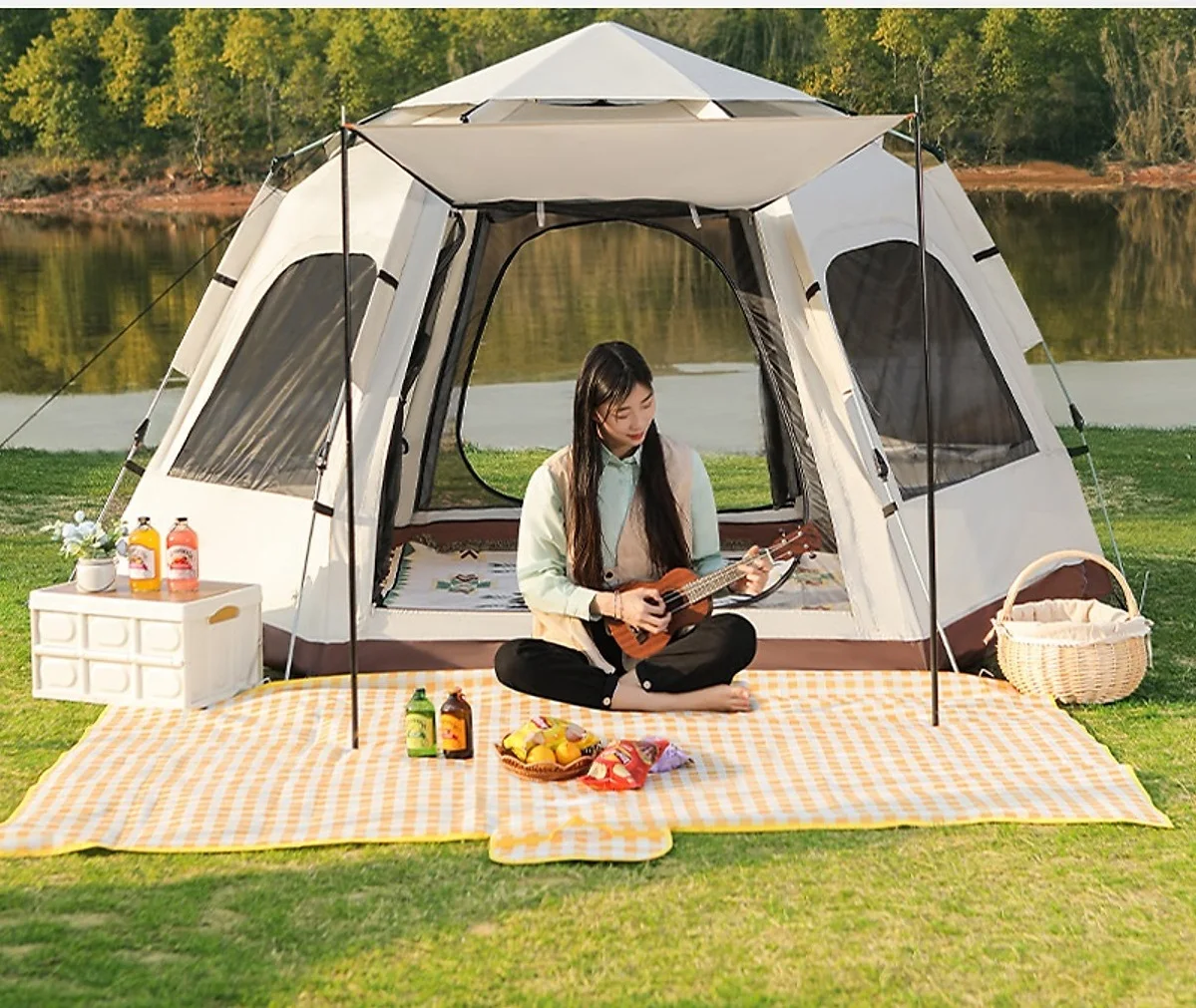 

Easy Setup Instant Pop Up Tent Waterproof Automatic Oxford Cloth Hexagonal Camping Tent Outdoor