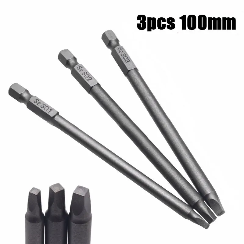 3Pcs 50mm SQ2 Square Head Driver Bit Screwdriver Bits Tool Set S2 Steel Screw Driver Bits For Repair Hand Tool Bit Kit