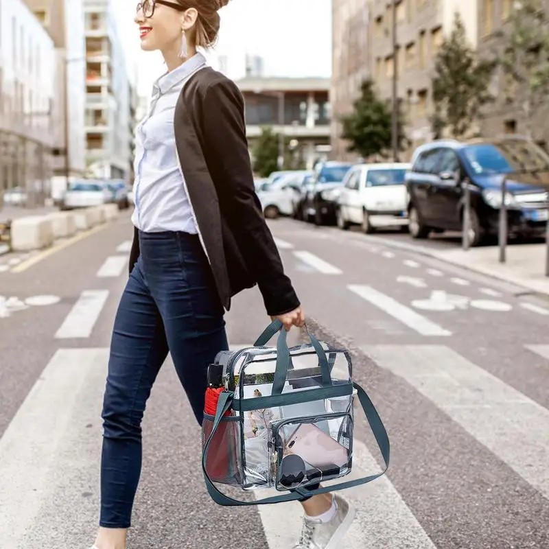 Transparent Shopping Bag Stadium Approved Clear PVC Tote Bags With Handles See Through Clear Handbag Purse Bag For Work Beach